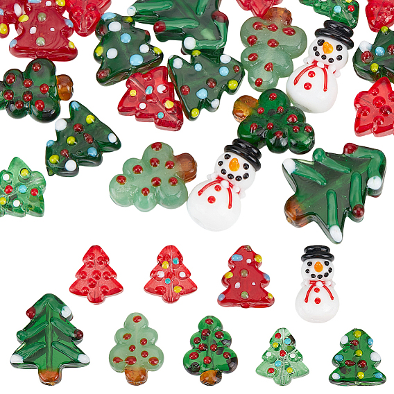 22шт 9 стили рождественская тематика бусины ручной работы лэмпворк, новогодняя елка и снеговик