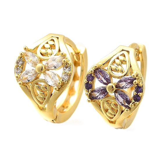 Серьги-кольца из цветочной латуни с микропаве из кубического циркония, стойки покрытие, долговечный, без кадмия и без свинца