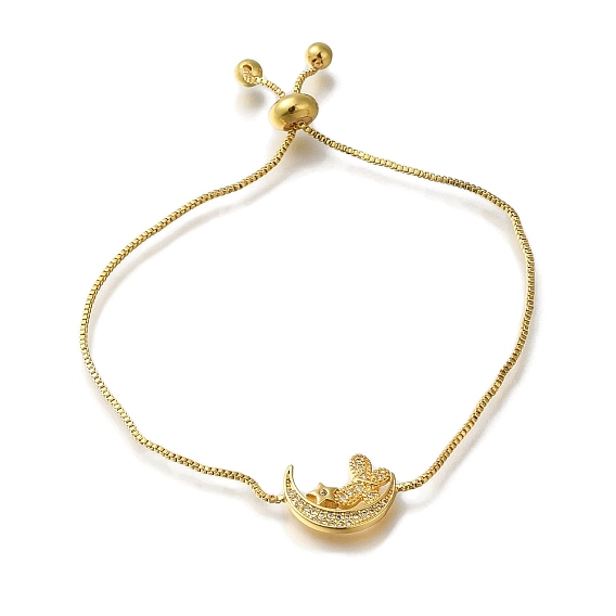 Стойка с покрытием из латуни, микро-паве, прозрачный кубический цирконий, коробчатая цепочка, браслеты-слайдеры со звеньями бабочки и луны, без свинца и без кадмия, долговечный