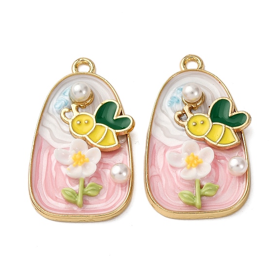 Подвески из эмалевого сплава легкого золота, с имитацией жемчуга и смолы., подвески в форме цветов и пчел, стойки покрытие