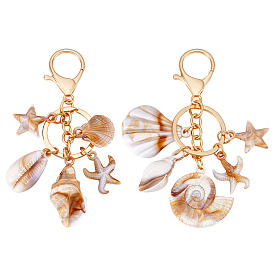 2 акриловые брелки для ключей, литыми кольцами, форма ракушки с морской звездой