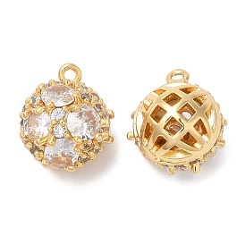 Brass Micro Pave Cubic Zirconia Charms, Round