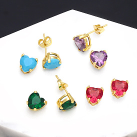 Colorful Heart-shaped Zircon Earrings - Simple, Elegant, Versatile.
