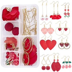 DIY baumeln Ohrring machen Kits, mit Alu-Anhänger, Anhänger aus Schaffellleder, Glaskugelanhänger, Acryl-Anhänger, Holz-Anhänger, Messing Ohrhaken