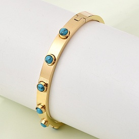 304 шарнирные браслеты из нержавеющей стали, широкие браслеты для женщин, круглые, с синтетическими бирюзовый, ионное покрытие (ip)