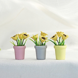 Mini Resin Artificial Sunflower Planter Ornaments, Miniature Bonsai, for Dollhouse, Home Display Decoration