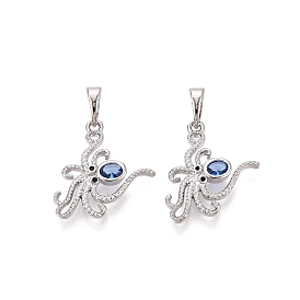 Brass Micro Pave Cubic Zirconia Pendants, Octopus Charms