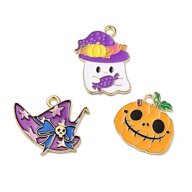 Halloween Theme Alloy Enamel Pendants, Golden, Ghost/Pumpkin/Witch Hat