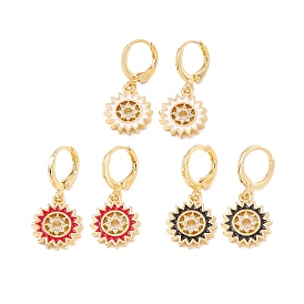 Enamel Sun Dangle Leverback Earrings with Clear Cubic Zirconia, Real 18K Gold Plated Brass Drop Earrings, Lead Free & Cadmium Free