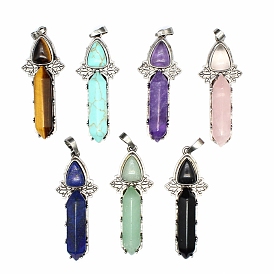 Gemstone Pointed Big Pendants, Faceted Bullet & Teardrop Charms with Metal Findings, Platinum