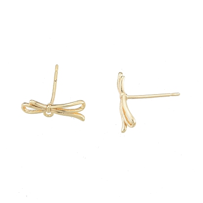 Brass Stud Earring Findings, with Horizontal Loops, Bowknot