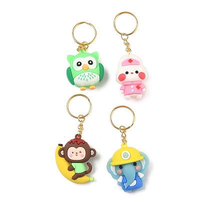 Брелок с мультяшным животным, сова и свинья и обезьяна и слон пластиковый подвесной брелок из ПВХ, с железной фурнитурой