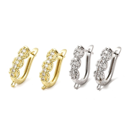 Плоские круглые латунные серьги-кольца с микропаве из прозрачных кубических цирконий., с горизонтальными петлями, запереть