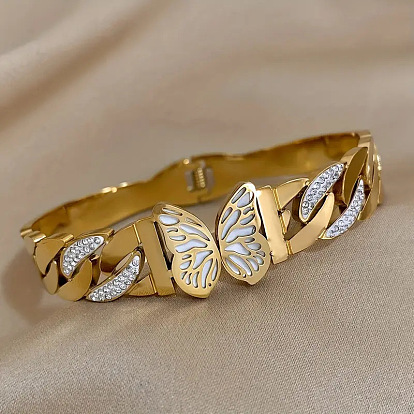 304 Шарнирные браслеты из нержавеющей стали со стразами для женщин, бабочка