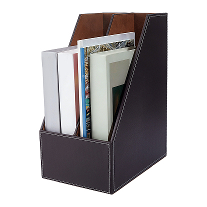 2 Porte-documents compartimenté en similicuir et bois, organisateur de fichiers, rectangle