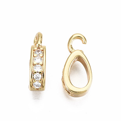 Brass Micro Pave Clear Cubic Zirconia Charms, Nickel Free, Teardrop Ring