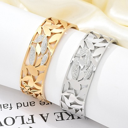 Ионное покрытие (ip) 304 браслеты из нержавеющей стали с полимерной глиной и стразами для женщин, лист