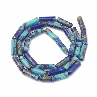 Synthetic Gemstone Beads Strands, Turquoise and Gold Line Lapis Lazuli, Column