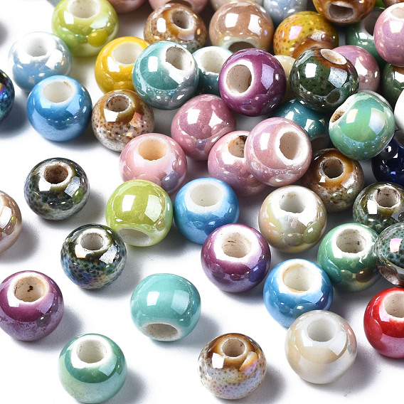 Electroplate Porcelain Beads, Handmade Bright Glazed Porcelain, Round