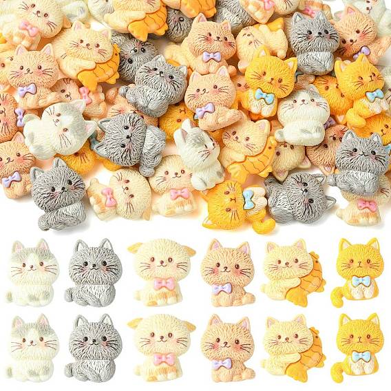 60Pcs Resin Cabochons, Cat Shape