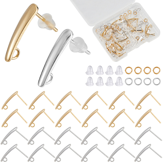 40шт. 2 цвета каплевидные латунные серьги-гвоздики фурнитура, с вертикальными петлями и 40открытыми соединительными кольцами и 50пластиковыми ушными гайками
