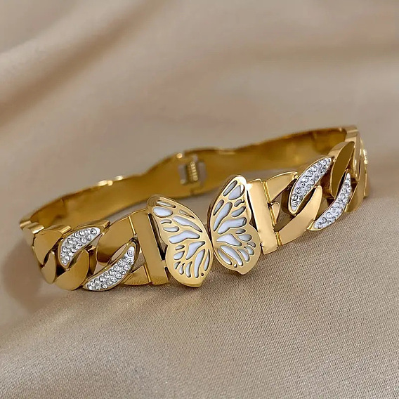 304 Шарнирные браслеты из нержавеющей стали со стразами для женщин, бабочка