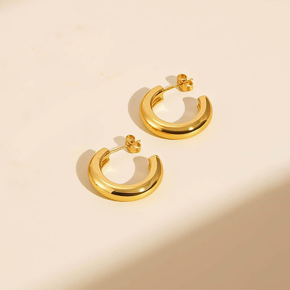 304 Stainless Steel Stud Earrings for Women, Half Hoop Earrings