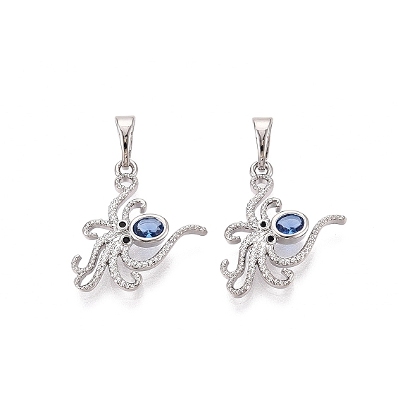 Brass Micro Pave Cubic Zirconia Pendants, Octopus Charms