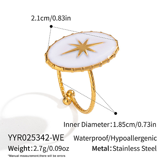 Кольца-манжеты из нержавеющей стали европейского стиля с эмалированным покрытием овальной формы со звездой для женщин