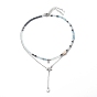 2 piezas 2 estilo 304 concha de acero inoxidable y dijes de estrella collares lariat engastados con perla natural, collares de cuentas de opalita y aguamarina natural y hematita sintética para mujer