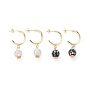 Dangle Stud Earrings, with Natural Shell Beads, 304 Stainless Steel Findings and Brass Findings, Golden