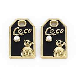 Crémaillère placage pendentifs en émail d'alliage, avec abs en plastique imitation perle, or et de lumière, sans cadmium et sans nickel et sans plomb, hexagone avec mot coco