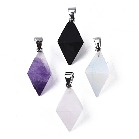 Gemstone Double Terminated Pointed Pendants, with Platinum Plated Iron Pinch Bail, Bicone