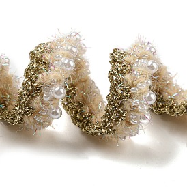 Polyester Crochet Lace Trim, Knitted Decor Trimming with ABS Imitation Pearl & Glass, for Clothes Bridal Dress