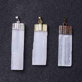 Natural Selenite Big Pendants, Rectangle Charms, with Rack Plating Brass Findings