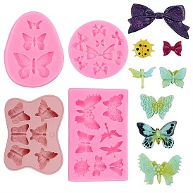 4Pcs 4 Style Silicone Molds, Fondant Molds, For DIY Cake Decoration, Chocolate, Candy, UV Resin & Epoxy Resin Jewelry Making, Insects