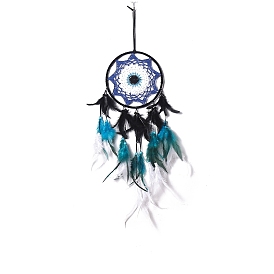 Evil Eye Cotton Woven Net/Web with Feather Hanging Decorations, for Home Room Bedroom Wall Decoration