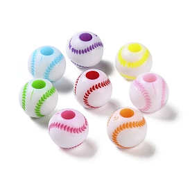 Perles européennes opaques acrylique, le style de l'artisanat, Perles avec un grand trou   , balle de tennis