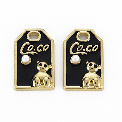 Crémaillère placage pendentifs en émail d'alliage, avec abs en plastique imitation perle, or et de lumière, sans cadmium et sans nickel et sans plomb, hexagone avec mot coco