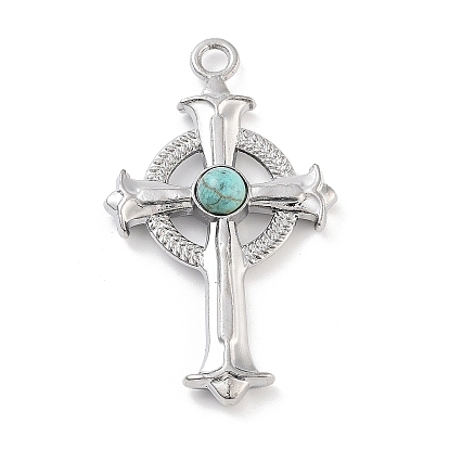 Большие подвески из сплава и синтетической бирюзы, крест прелести