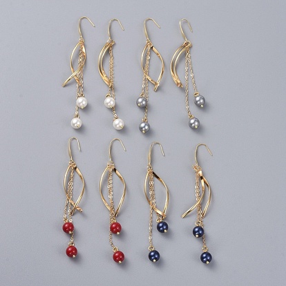 Shell Pearl Dangle Earrings, with 304 Stainless Steel Pendants, 316 Surgical Stainless Steel Earring Hooks, Brass Cable Chains and Cardboard Packing Box