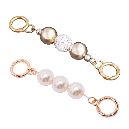 2 piezas 2 estilos extensores de cadena para correa de bolso, cuentas de acrílico y arcilla polimérica cuentas de diamantes de imitación y anillo de puerta de resorte de hierro, para accesorios de reemplazo de correas de bolsa
