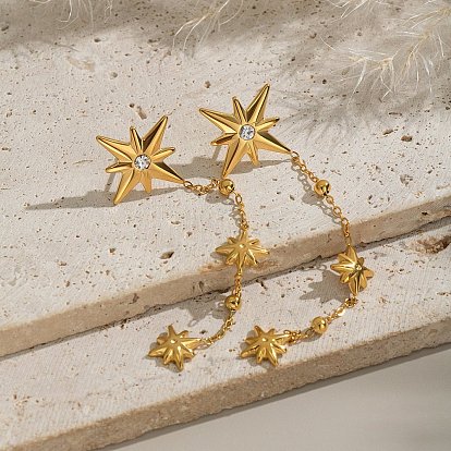 304 серьги-гвоздики в форме звезды из нержавеющей стали с кристаллами и стразами, ионное покрытие (ip), без кадмия, без никеля и без свинца