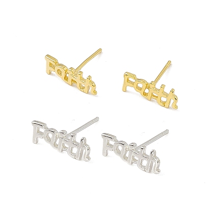 Brass Word Faith Stud Earrings for Women, Cadmium Free & Lead Free