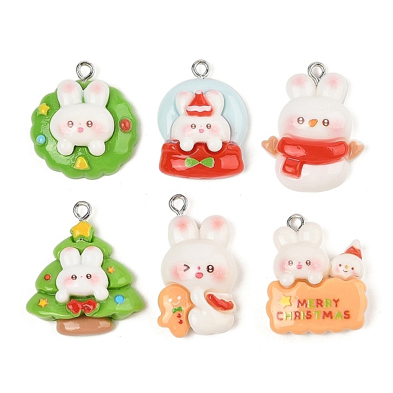 Подвески из непрозрачной смолы в виде кролика на рождественскую тематику, с железной платиной петлей