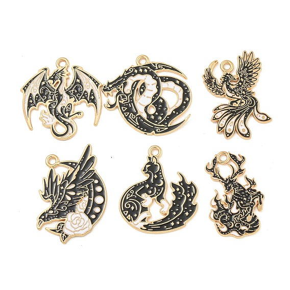 Подвески из эмали и сплава, золотой свет, талисман дракон/феникс/птица/лиса, чёрные