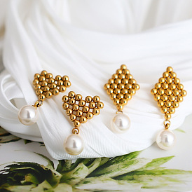 304 Серьги-гвоздики из нержавеющей стали с искусственным жемчугом, золотые