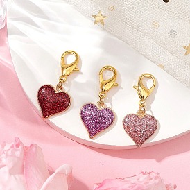 Alloy Enamel Heart Pendant Decorations, with Alloy Lobster Claw Clasps, for Bag Ornaments