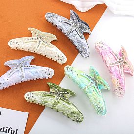 Starfish Cellulose Acetate Claw Hair Clips, Rhinestones Style Hair Accessories for Women & Girls