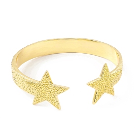 Rack Plating Brass Double Star Open Cuff Bangle for Women, Cadmium Free & Lead Free